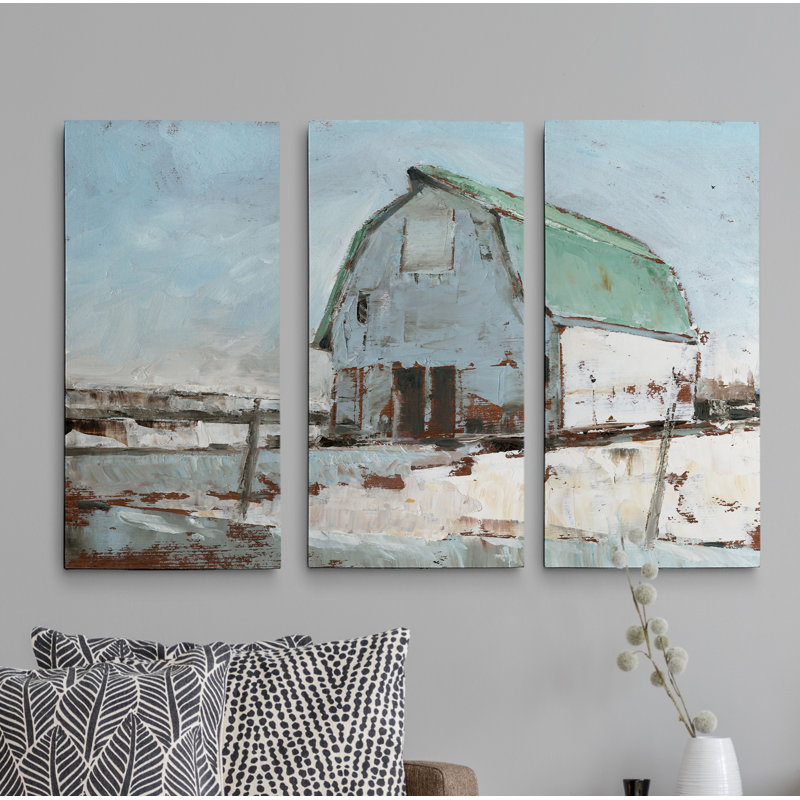 " Plein Air Barn I " 3 - Pieces, 24" H x 36" W x 1.5" D