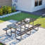 Table de pique-nique en métal robuste pour 10 personnes, table de salle à manger extérieure avec trou pour parasol, structure en acier galvanisé antirouille, capacité de 882 lb-130155017-130155016-130155014