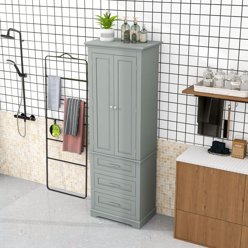 Armoire de salle de bain en bois avec trois tiroirs, Gris