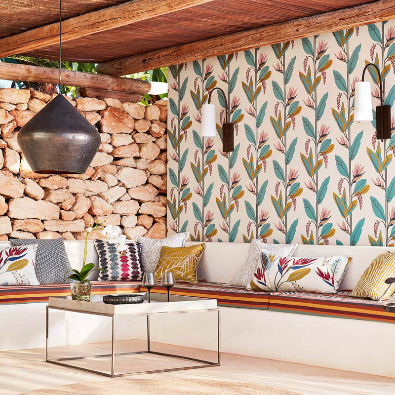Llenya Fabric, Ink/Coral/Pebble