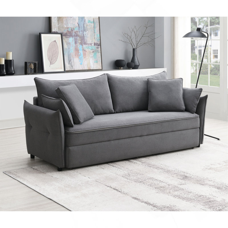 Lit gigogne escamotable en tissu avec rangement, Gris