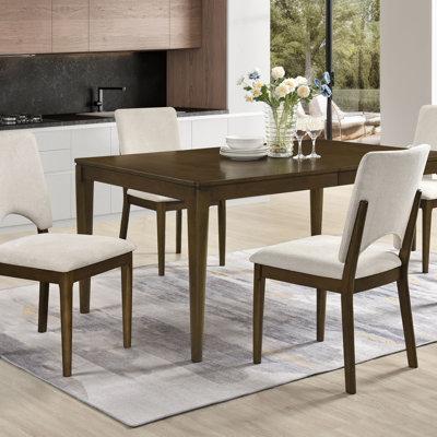 Contemporary 5-Piece Extendable Dining Set – Light Beige Upholstery with Self-Storing Leaf