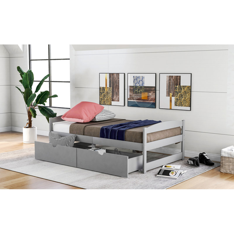 Lit plateforme avec deux tiroirs, Gris