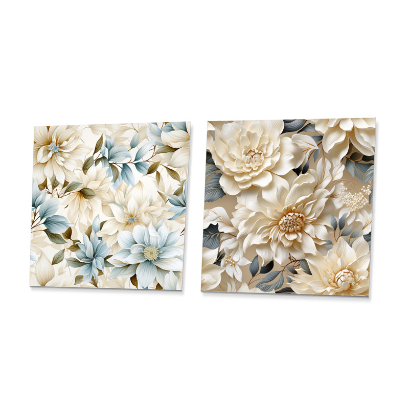 Rodez - Ensemble de 2 reproductions d'art murales carrées florales en métal, H 29 po x l 58 po