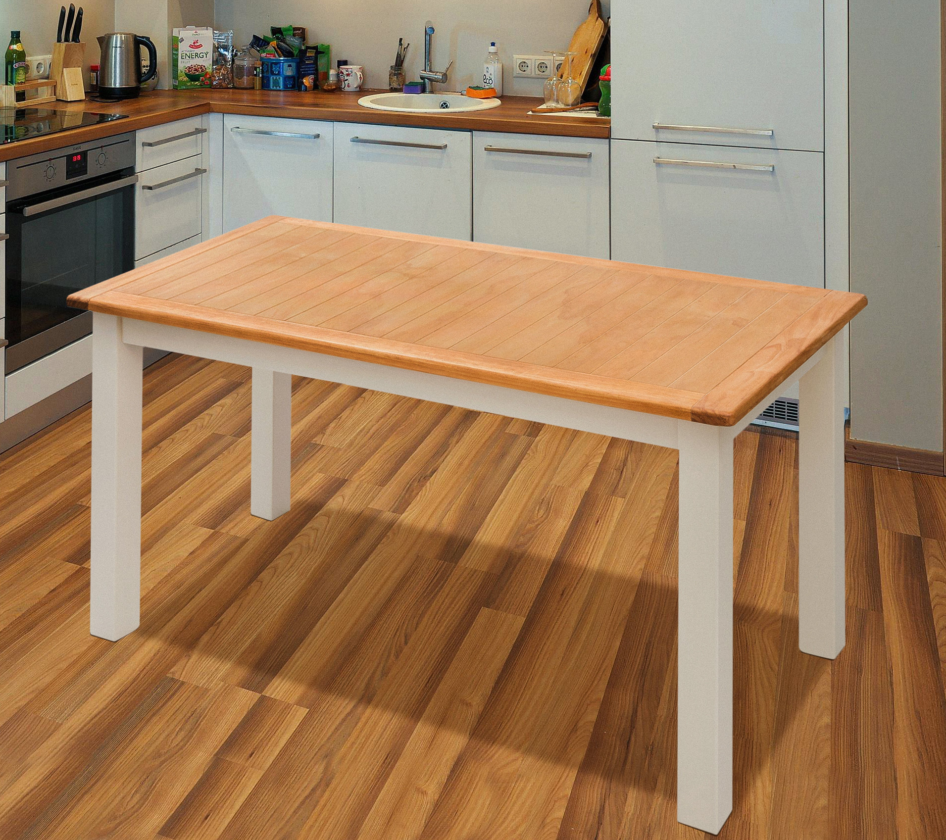 Red Barrel Studio Solid Wood Kitchen Dining Table, Natural Waxed Finish ...