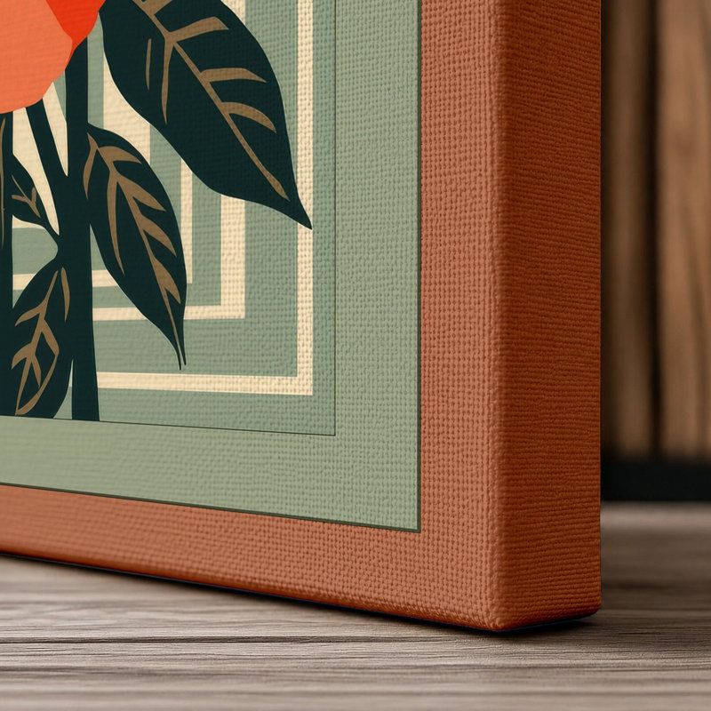 Orange Blooms Study Botanical - Wrapped Canvas, 36x24 - 91.4 x 61.0 cm, Terracotta Border