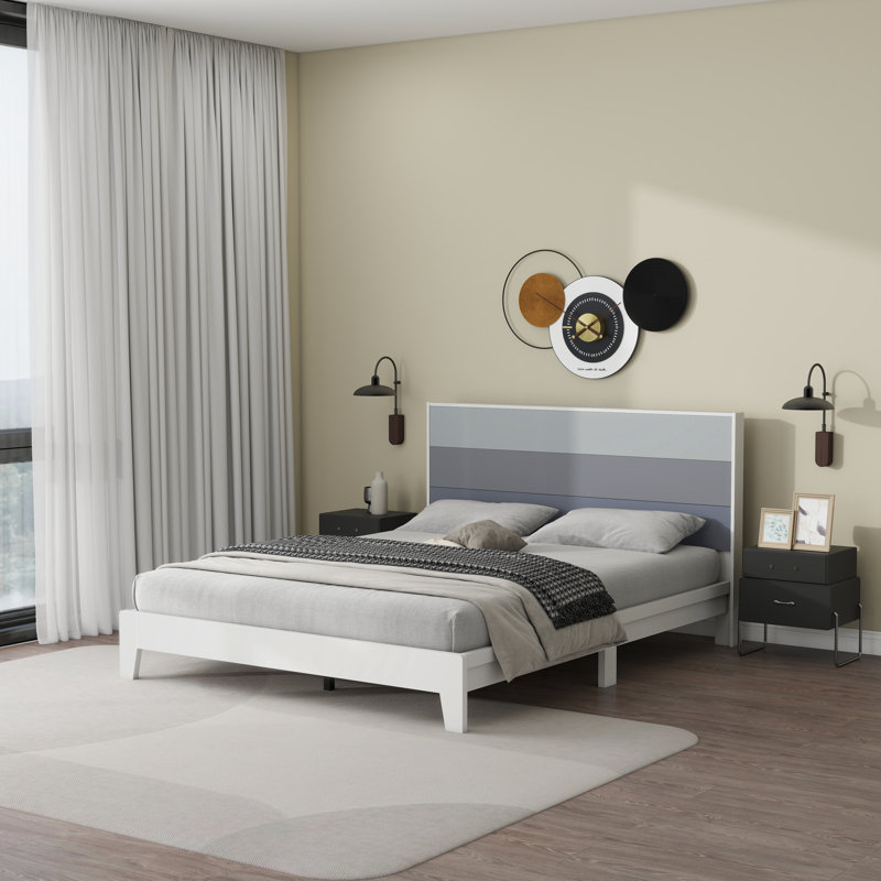 Allyannah Levison Platform Bed With Headboard, Queen, White/Stone Gray/Cool Gray/Night Owl