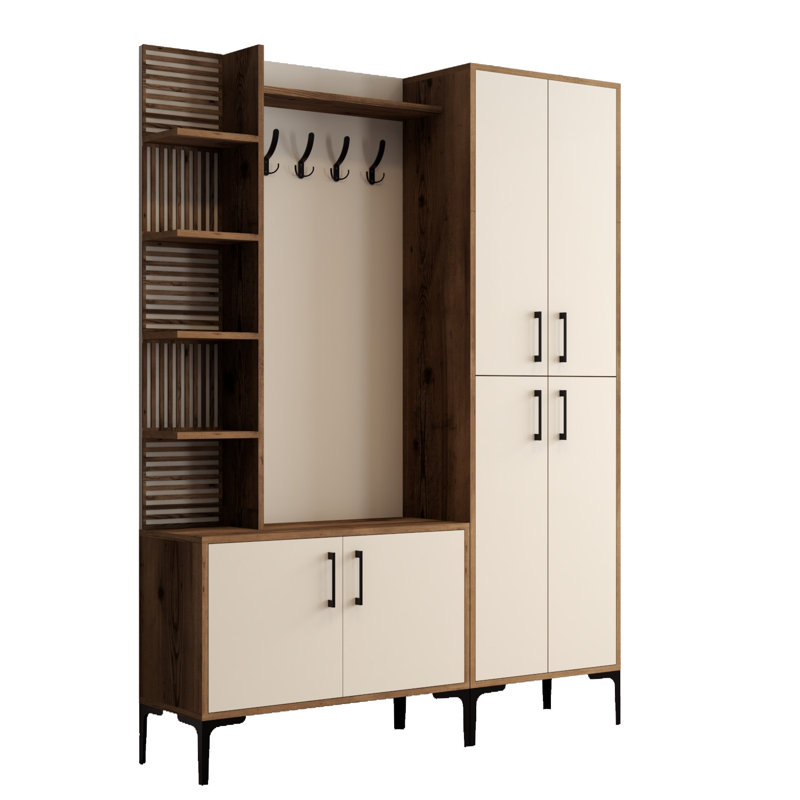 Zephyrine Hall Tree 150cm Wide with Shoe Storage, Walnut/Cream