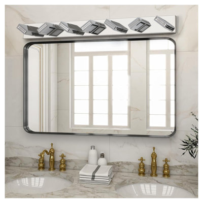 Modern Chrome LED Vanity Light - 7-Light Bathroom Fixture with Rotatable Acrylic Squares