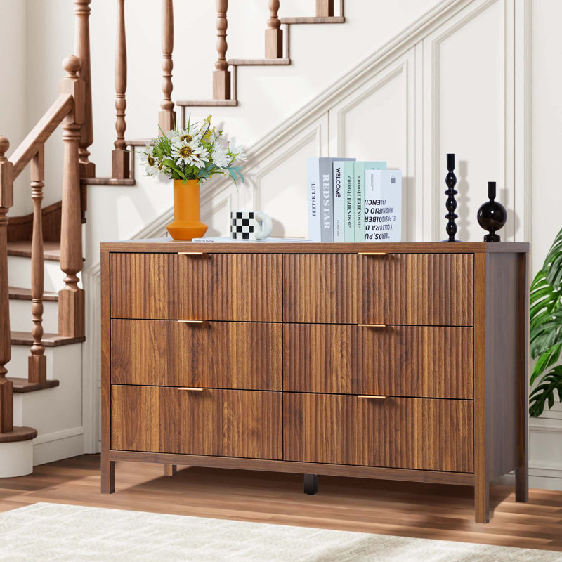 Commode décorative 6 tiroirs Quico, Noyer