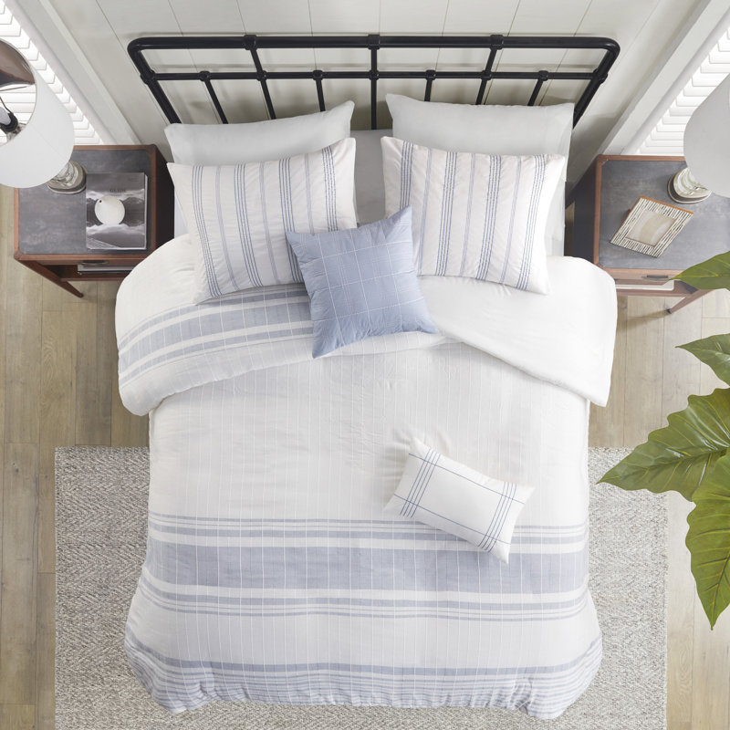 Morgan Full/Queen Blue and White Cotton Jacquard Duvet Cover Set