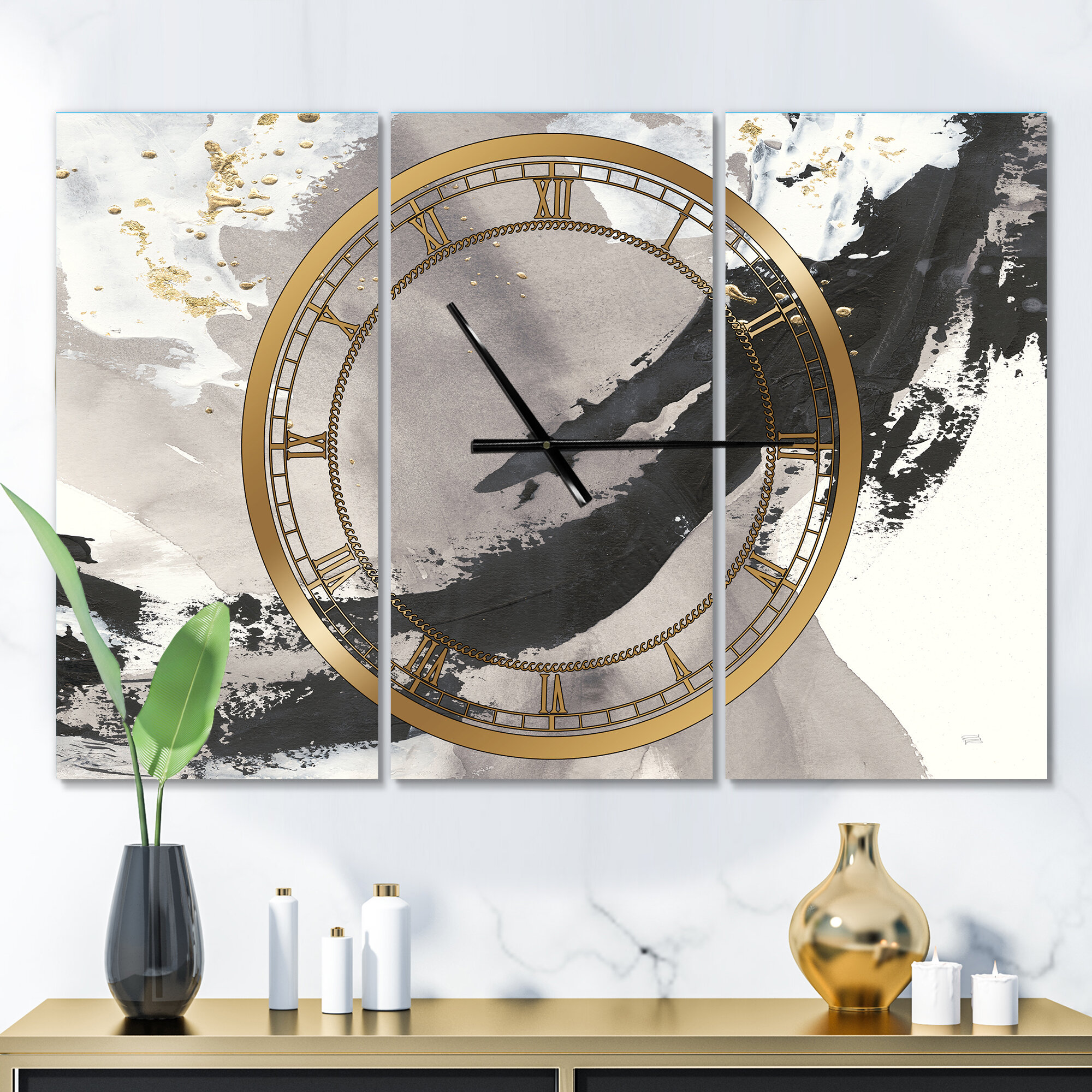 East Urban Home Glam Painted Arcs III - Modern wall clock | Wayfair