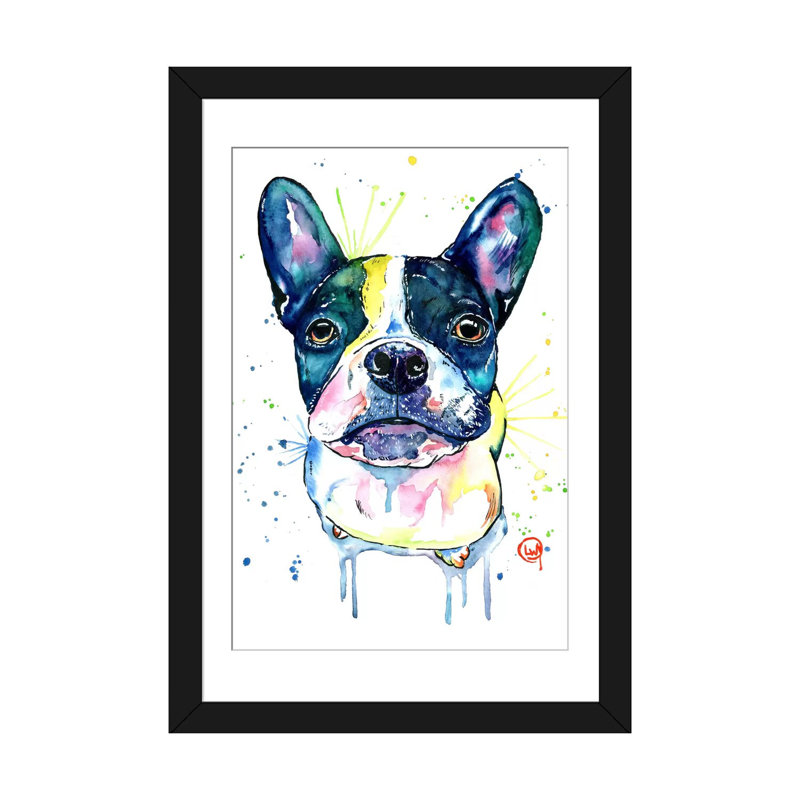 « juno the frenchton », impression sur toile tendue, H 32 po x l 24 po x P 1 po, Papier d'art encadré noir, Blanc
