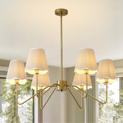 Lustre moderne doré avec abat-jour en lin, plafonnier de style Mid-Century