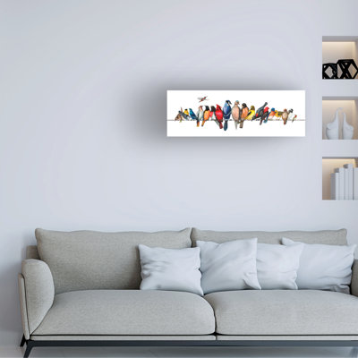 Wrapped Canvas Wall Art - Wendy Russell 'Large Bird Menagerie Ii' Wall Art for Living Room, Bedroom, or Office Décor - 10x32