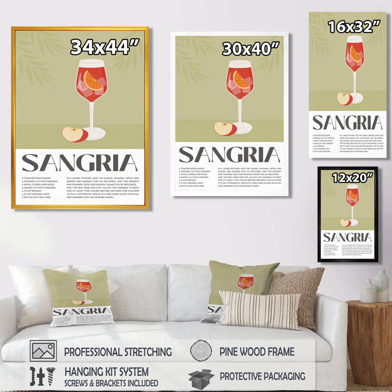 Reproduction d'art murale rouge sangria 5 A 7 - cocktails, Cadre flottant blanc, H 40 po x l 30 po