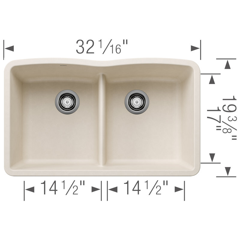 Diamond SILGRANIT 32" L X 19.25'' W Double Bowl Undermount Kitchen Sink with Low Divide, Soft White