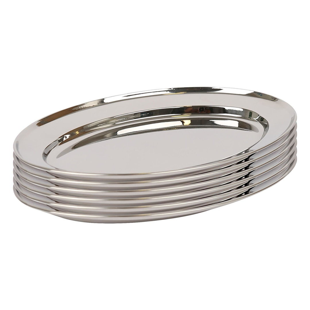 Argon Tableware - Oval Stainless Steel Serving Platters - Set of 6