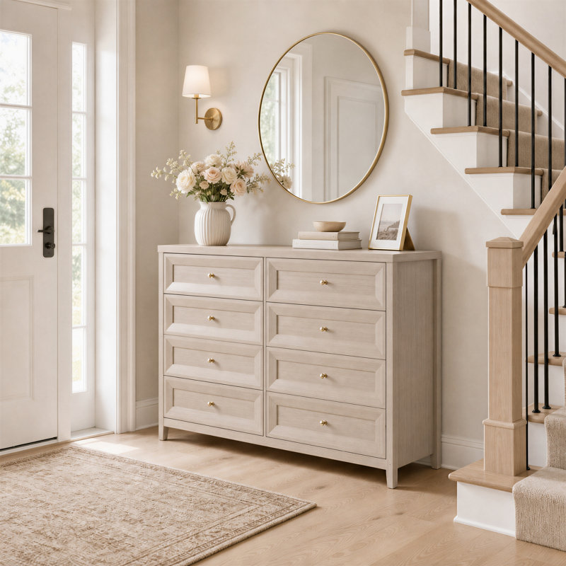147cm W 8 - Drawer Chest of Drawers, Ivory White