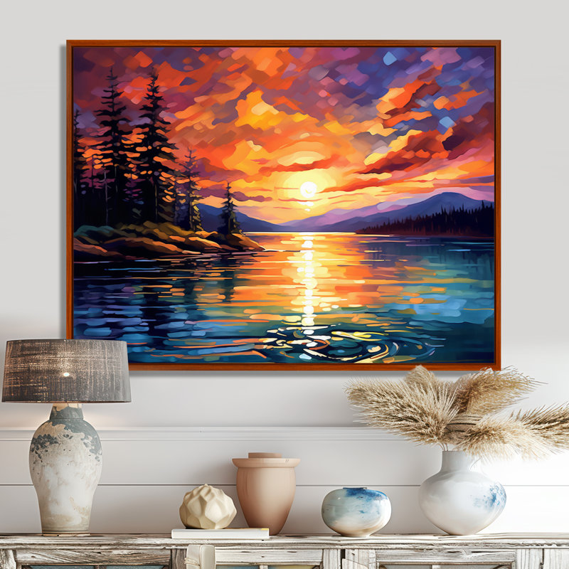 Coucher de soleil avec des reflets colorés IV - art côtier coucher de soleil sur toile, H 34 po x l 44 po x P 1,5 po