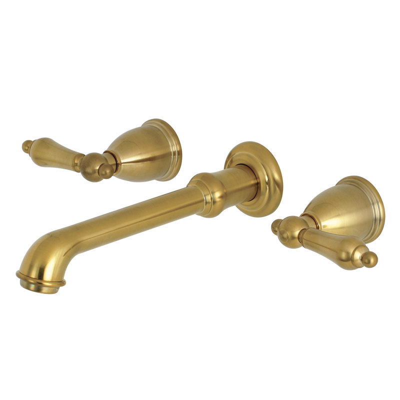 Kingston Brass English Country Two-Handle 3-Hole Wall Mount Bathroom Faucet, Brushed Nickel/White