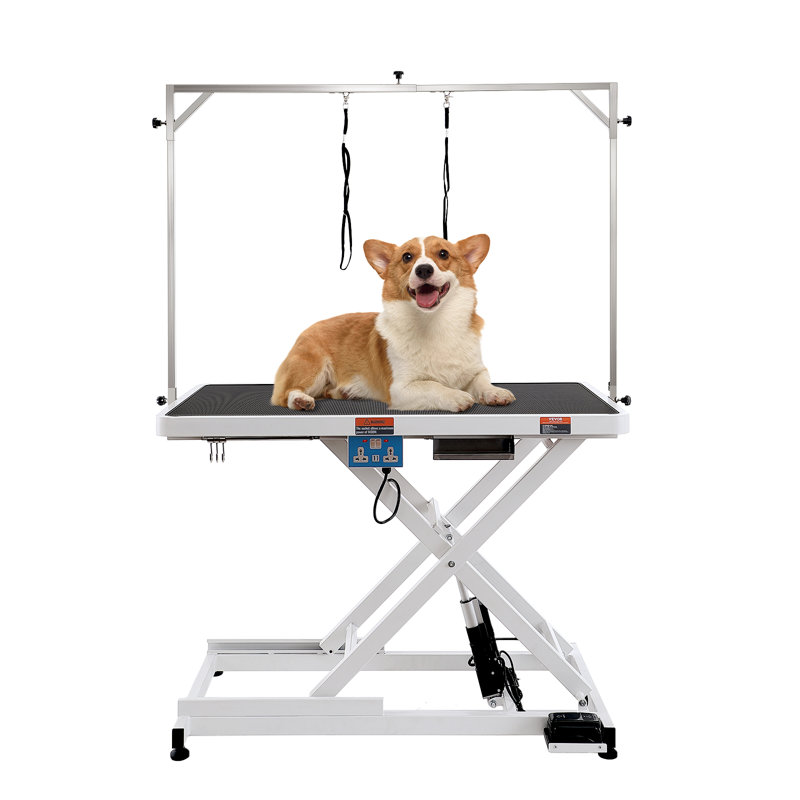 Table de toilettage électrique pour animaux de compagnie de 127 cm (50 po), charge maximale de 181 kg (400 lb), bras de toilettage robuste pour grands chiens, station de toilettage réglable en hauteur, plateau antidérapant.