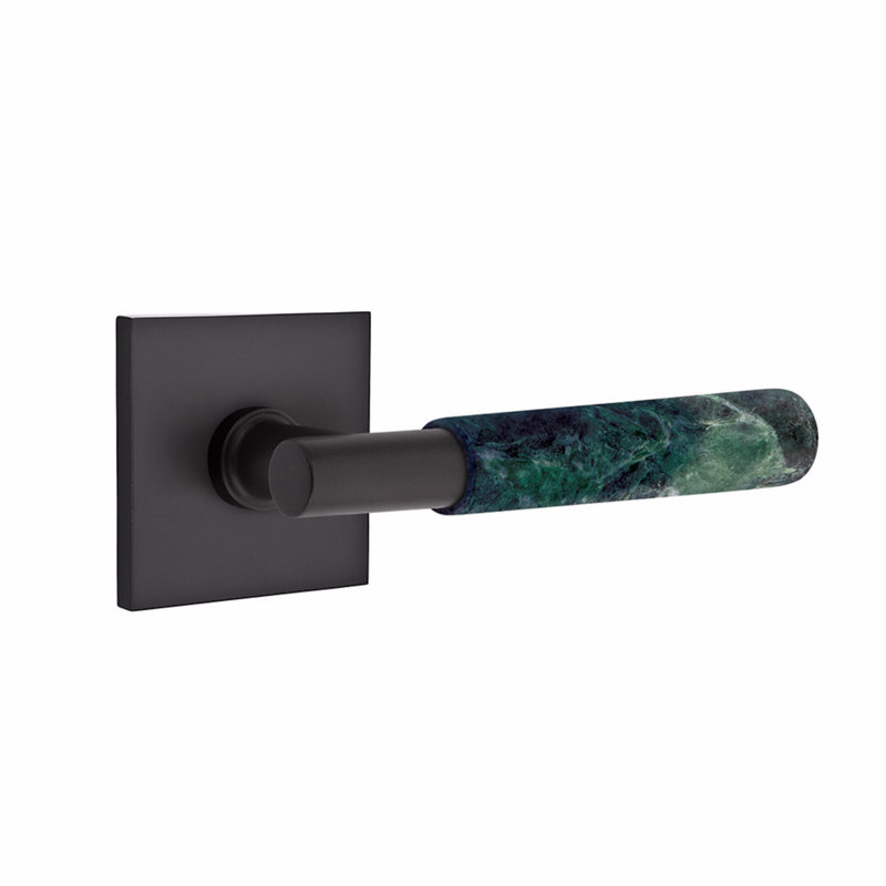 Emtek Select Passage Leverset, Square Rosette, T-Bar Stem, Green Marble Handle, CF, Passage (Hall & Closet), Flat Black