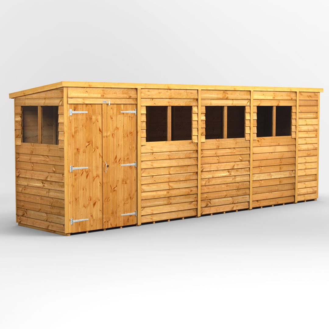 Powersheds 18 x 4ft Timber Overlap Pent Garden Shed, Double Doors