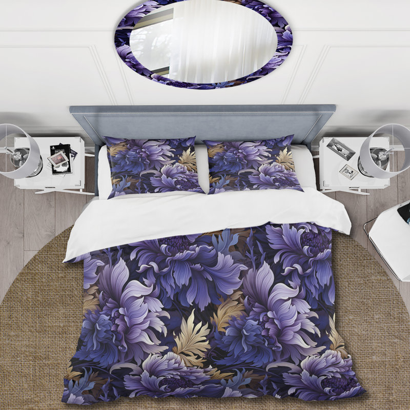 Mystic Purple Damask Whispers - Ensemble de housse de couette damassé, Housse de couette pour très grand lit et 2 très