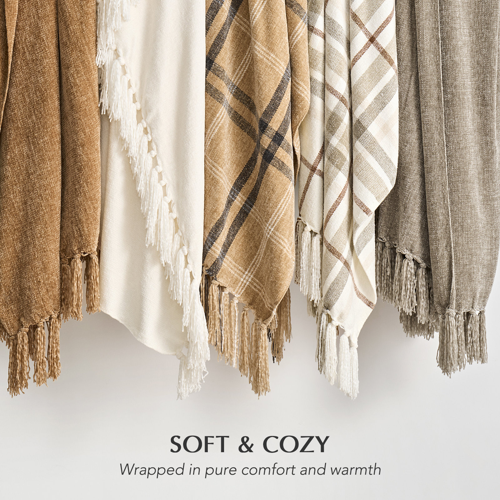Chenille Throw Blanket, 80" L x 60" W, Beige