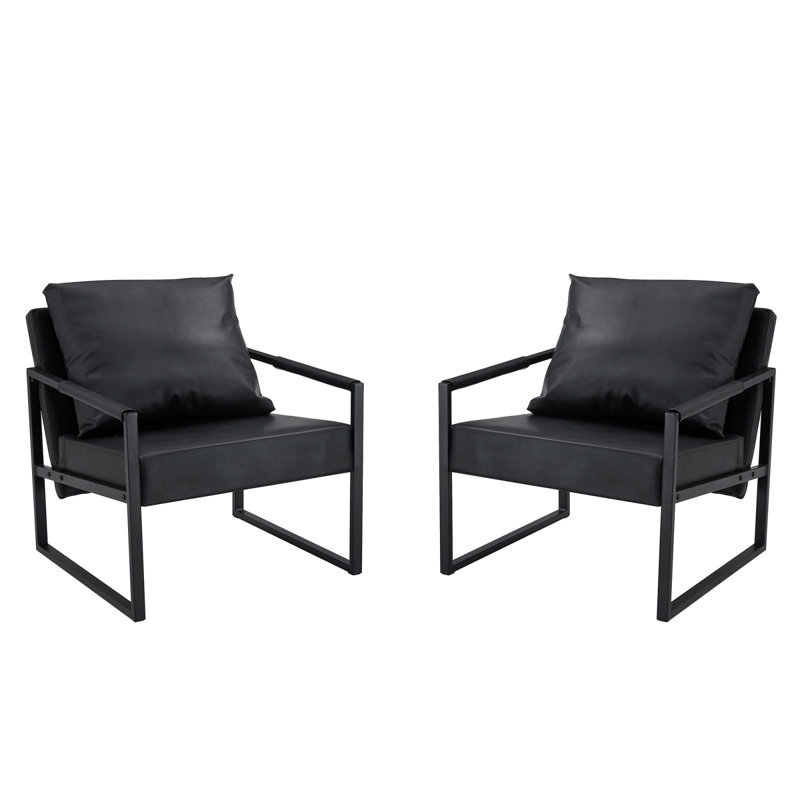 Ensemble de 1 canapé classique en cuir de polyuréthane noir et structure en métal - Conception ergonomique, un mélange parfait de styles moderne et industriel