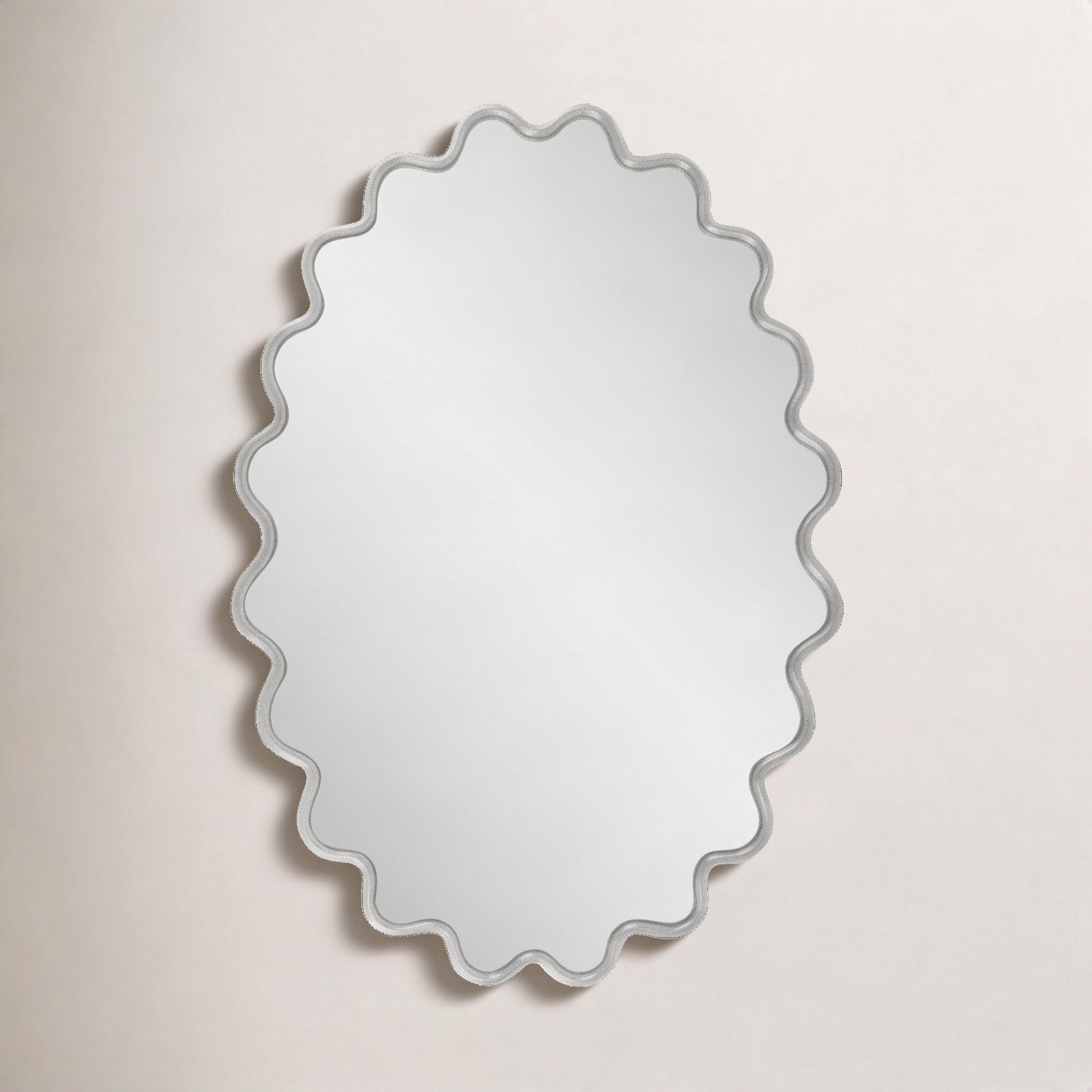 Modern Wavy Framed Oval Wall Mirror, Silver