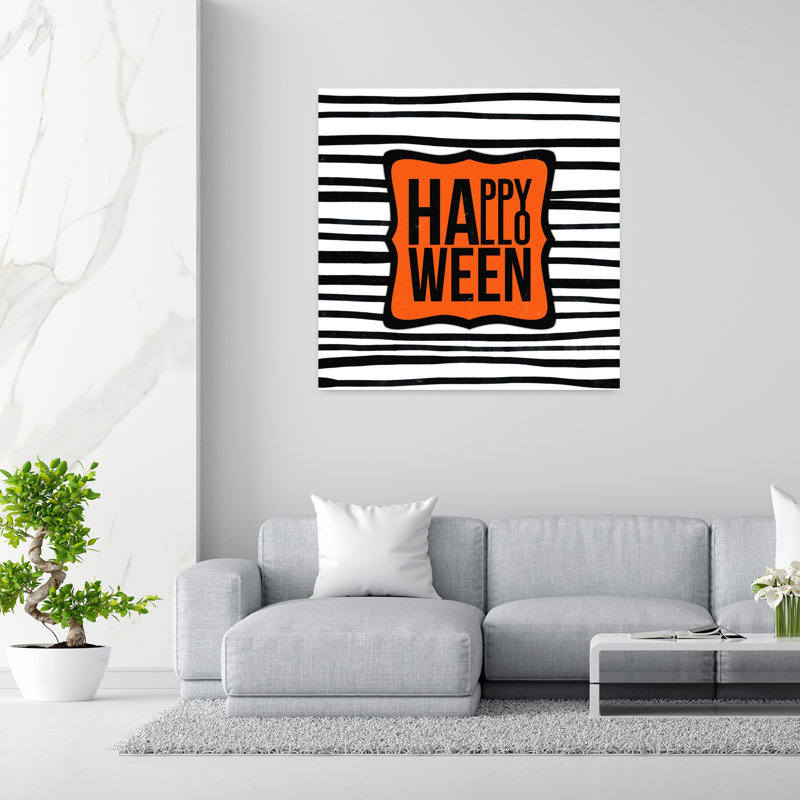 Art contemporain abstrait rayé Happy Halloween, H 48 po x l 48 po