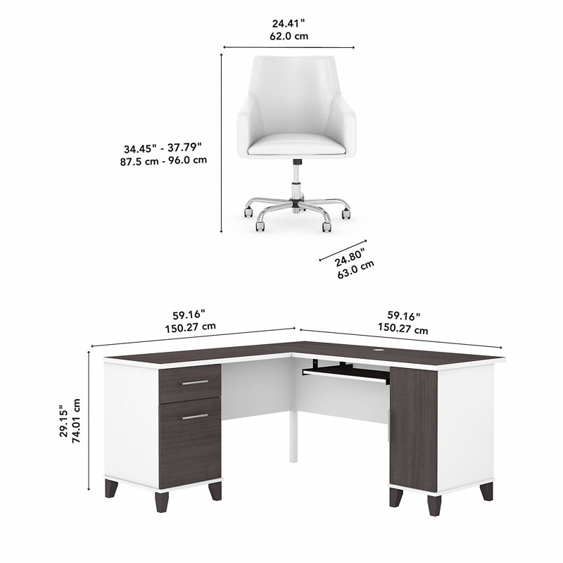 Ensemble de bureau en L réversible Anousha Masala, Gris orage / Blanc