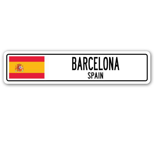 Plaque de rue en aluminium Brophy, drapeau de Barcelone, Espagne, H 7 po x l 30 po x P 1 po