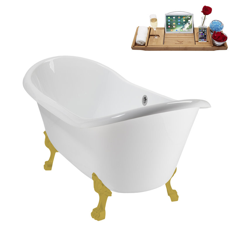 71" Streamline Clawfoot Tub,Tray,Drain and Clawfeet, Brushed Gold, Polished Chrome