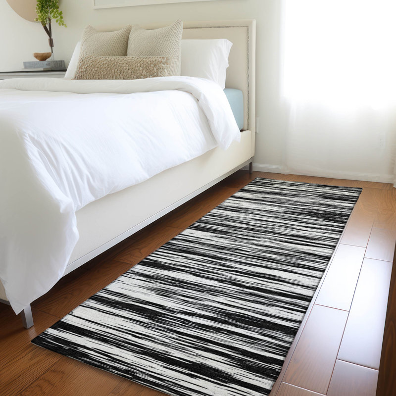 Premium Machine Washable Prisco Black Rug, Runner 2'3" x 7'6"
