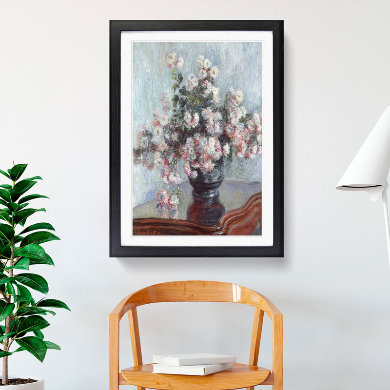 Chrysanthemums by Claude Monet - Picture Frame Painting, 65cm H x 48cm W x 2cm D, Black Framed