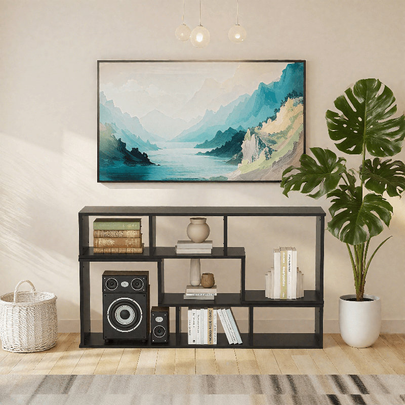 2 PCS Free Combination L-Shaped TV Console Stand, 3-tier Cube Bookcase, Modern Entertainment Center With Open Shelves For Living Room, Bedroom, Home Office