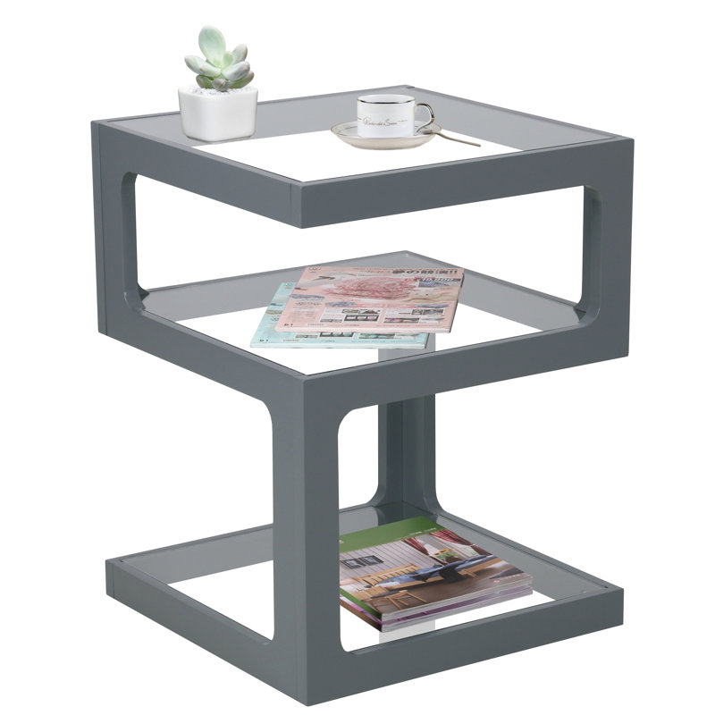 Earnestine Glass Top Frame End Table, Grey