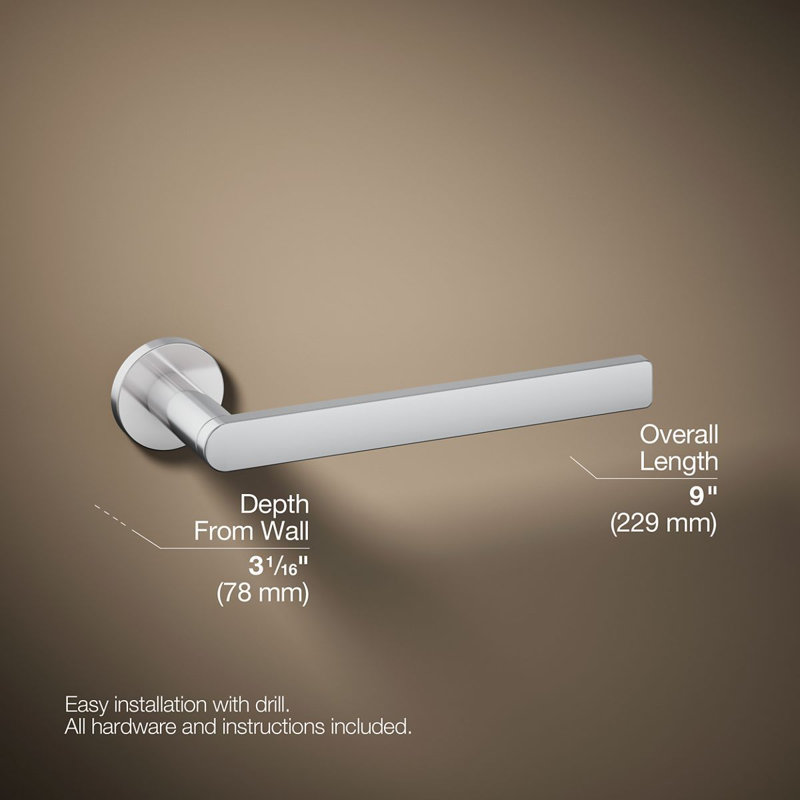 8" Wall Mounted Towel Arm, Polished Chrome