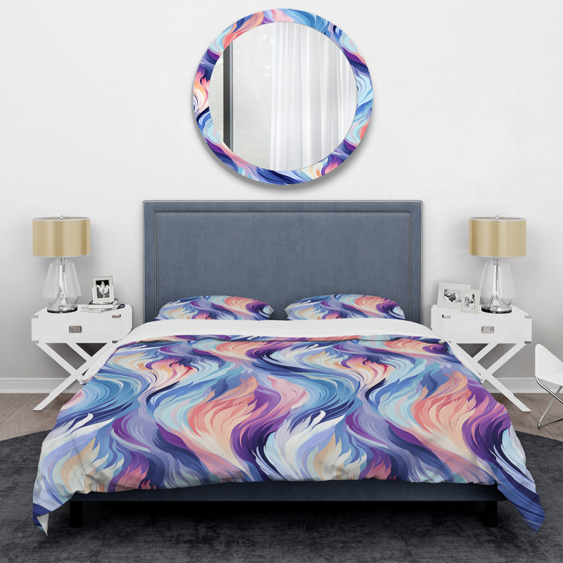 Literie Ikat Dreams mauve et bleue, Housse de couette pour très grand lit et 2 très