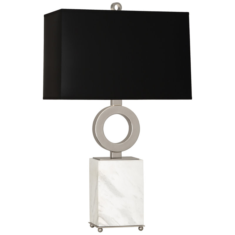 Oculus Table Lamp, Antique Silver/White Marble, Black Opaque