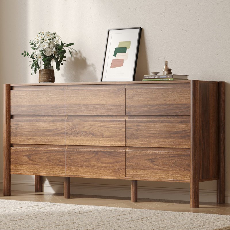 Hingham 3 Piece Bedroom Set，9-drawer Dresser And 2 Nightstands, Brown, Brown