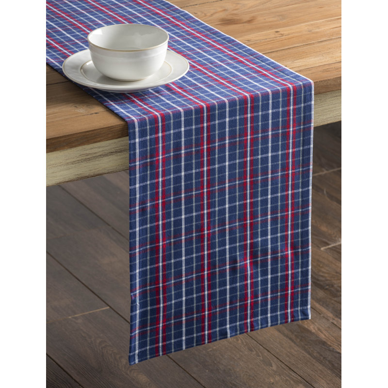 Checkered 100% Cotton Table Runner, Blue Depths