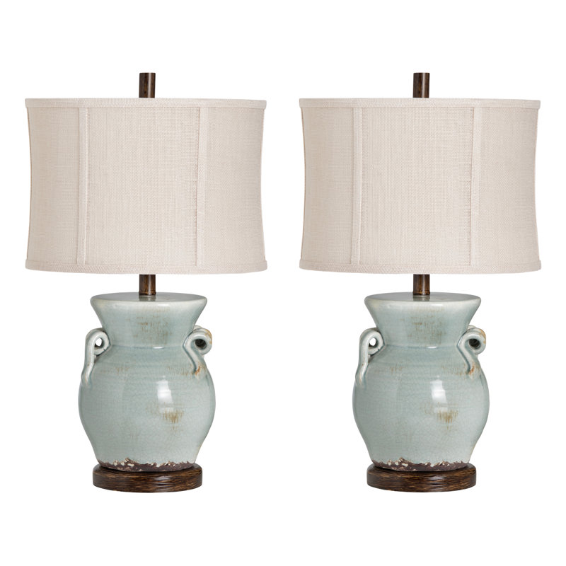 Set Of 2 Ceramic Table Lamp With Burlap Shade