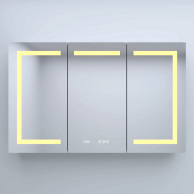 48 In. W X 30 In. H Rectangular Silver Aluminum Recessed/Surface Mount Medicine Cabinet With Mirror Led And Clock