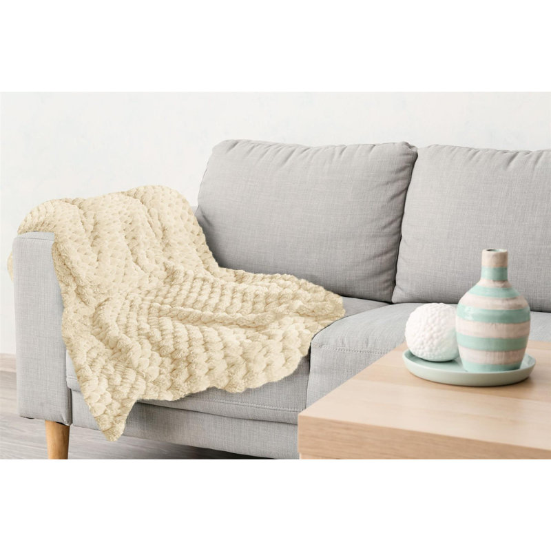 Woodby Hand Woven Throw Blanket, 140 W x 180cm L, Cream