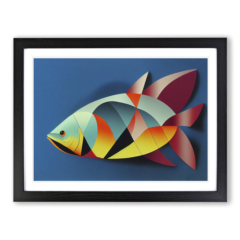 XH1022-6608X Painted Fish Vol.5 - Single Picture Frame Print, Black Framed, 46cm H x 64cm W x 2cm D