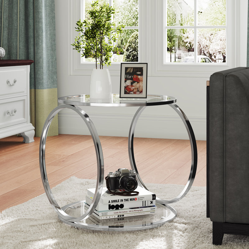 Table de bout et table d'appoint en verre chromé avec rangement